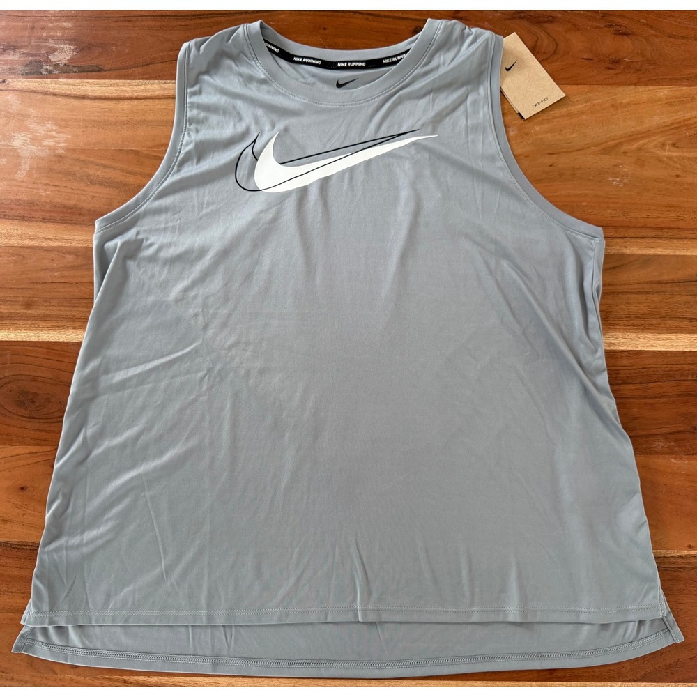Nike Running Dri-FIT Tank Top Mens XL Grey Swoosh Graphic Sleeveless Gym Shirt